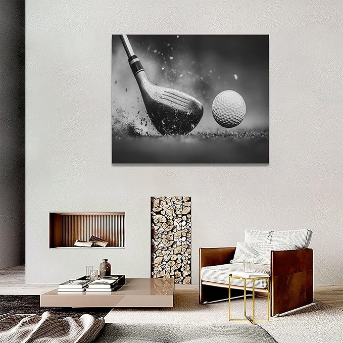 Olivine Golf Wall Art, Pictures Wall Decor, Black and White Sport Paintings, Golfing Sports Canvas Prints, Framed Artwork for Living Room Bedroom Bathroom Office Home Decoration 20"x16"