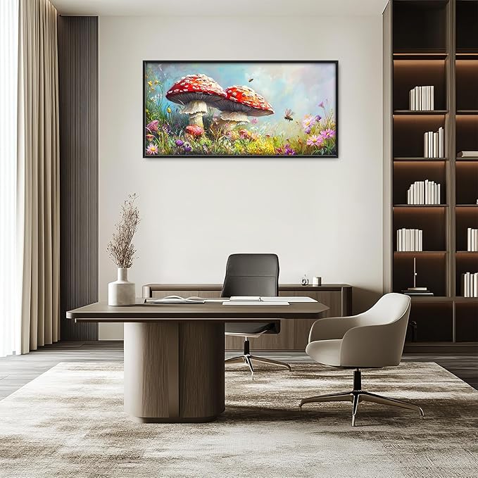 Mushroom Wall Art Mushroom Pictures Wall Decor Cottagecore Plant Botanical Large Master Over Above Bed Canvas Prints Horizontal Modern Artwork Painting Home Office Decorations For Bedroom 30"x60"