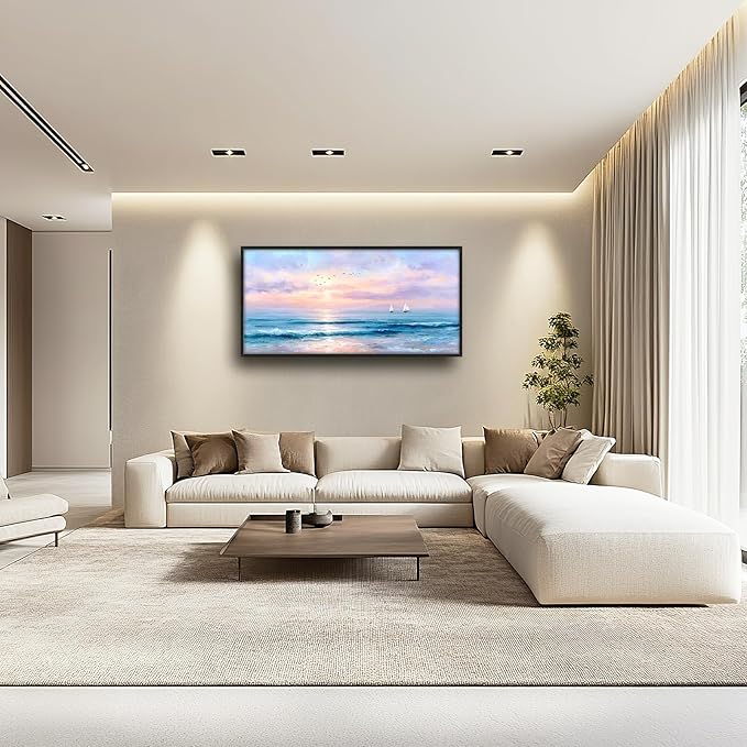 Glocmna Large Wall Art for Living Room Ocean Beach Wall Decor Nautical Sunrise Seascape Canvas Big Coastal Landscape Painting Print Artwork Framed Artwork Decorations Gifts for Bedroom Home Office Hotel 30"x60"