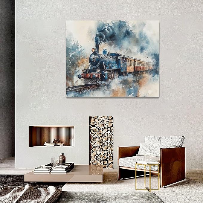 Fleruku Train Wall Art Train Wall Decor Pictures Canvas Painting Artwork Home Decorations For Living Room Bedroom Bathroom Office Nursery Classroom 20"x16"