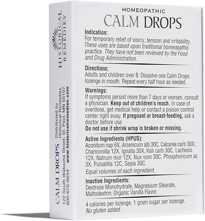 Calm Drops Homeopathic Lozenges (3 Pack)| Natural Care for Emotional Stress Relief, Vegan & Gluten-Free Organic Vanilla Flavor Drops to Promote Relaxation and a Sense of Calm