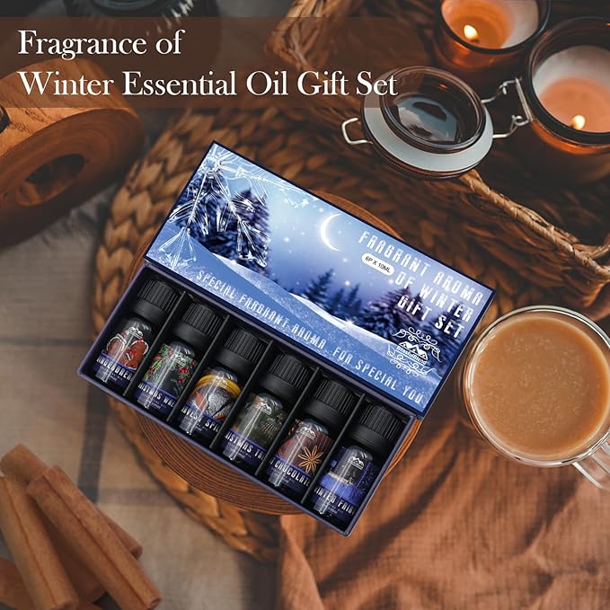 Winter Essential Oils Gifts Set 6 Pack Oil of Winter Essential Oil for Home and Car Care Candle and Soap Making 10ML for Friends and Parents Christmas