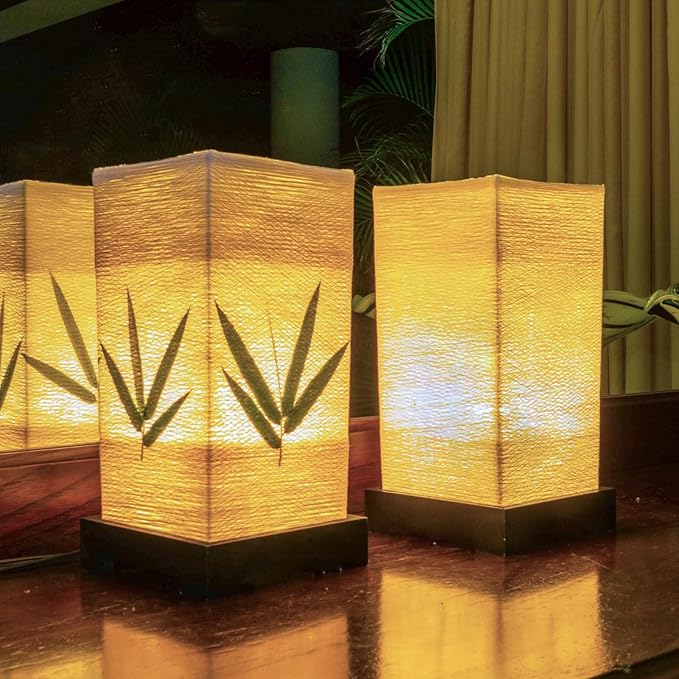 Dimmable Japanese Lamp Table Lantern ⢠Small Warm Woven Glow Light ⢠Nightstand Bedside Akari ⢠Noguchi Style | UL Wire | Instructions + Lightbulb Included | (Ivory)