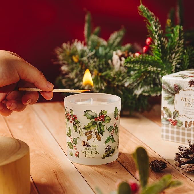Christmas Scented Jar Candle - 6oz Soy Wax Candle - Winter Pine Infused with Sweet Pine Aroma - with Beautiful Keepsake Box Special for Christmas/Holiday Gifts