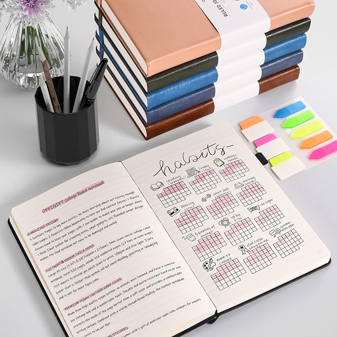 Lined Journal Notebook, Large A5 Hardcover Leather Journal, 312 Numbered Pages Work Notebook, 100gsm Thick Paper, College Ruled Notebook for Women Men School Office, 5.75" x 8.38", Brown