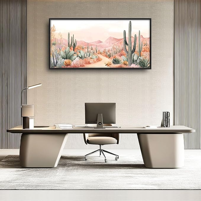 Cactus Large Wall Art Boho Tropical Cacti Pictures Wall Decor Desert Canvas Landscape Print Painting Modern Artwork Home Decoration for Living Room Bathroom Bedroom Office Framed 60"x30"