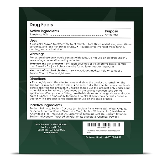 Antifungal Soap Pack of 2 | Medicated Jock Itch Treatment, Fights Ringworm & Athlete's Foot | Antibacterial Soap Includes Scrubber for Deeper Cleansing & Exfoliation | Tea Tree Oil 1% Tolnaftate