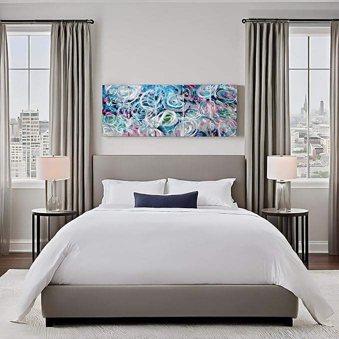 RICHSPACE ARTS Abstract Metal Wall Art with 3D Textured Swirls 5 Pieces Blue and Pink Modern Wall Decor Large Hanging Sculptures for Living Room Bedroom Office Home Gift Ideas