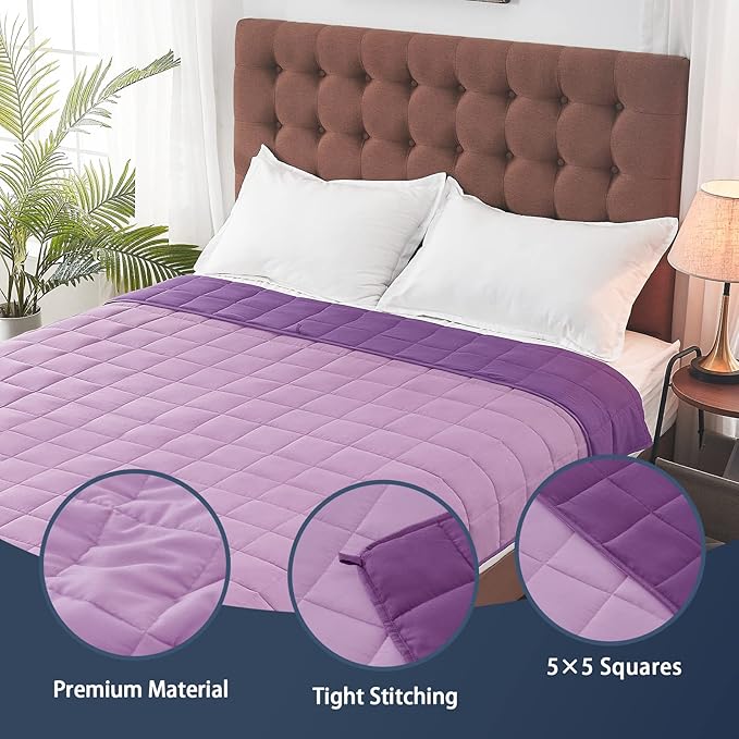 yescool Weighted Blanket for Adults (10 lbs, 48" x 72", Purple) Cooling Heavy Blanket for Sleeping Perfect for 90-110 lbs, Twin Size Breathable Blanket with Premium Glass Bead, Machine Washable