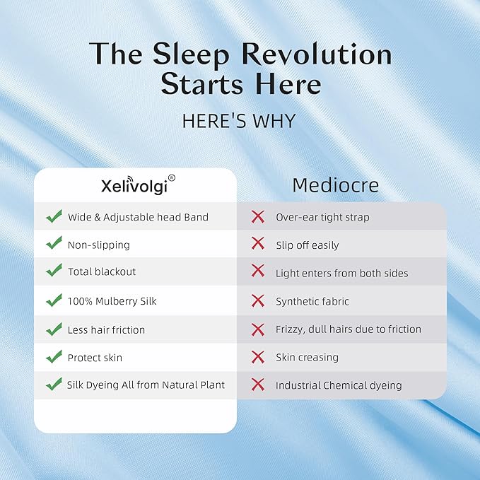 Silk Sleep Mask for Women and Men, Side Sleeper, 22 Momme Pure Mulberry Silk Total Blackout 100% Mulberry Eye Mask with Adjustable Headband Full Size, Eye Masks for Sleeping and Travel