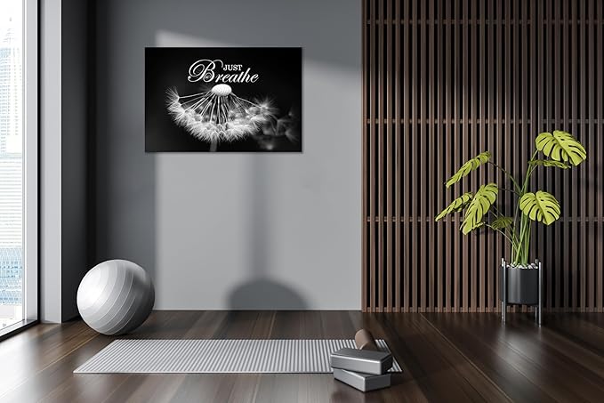 SKASNFAI Zen Wall Art Just Breathe Canvas Picture Positive Inspirational Dandelion Framed Artwork Poster Mental Health Office Pictures Wall Decor for Bathroom (20L x 30W)