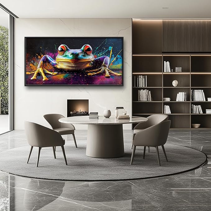 Frog Wall Art Banksy Frog Pictures Wall Decor Graffiti Street Abstract Large Master Over Above Bed Canvas Prints Horizontal Modern Artwork Painting Home Office Decorations For Kitchen Bedroom 30"x60"