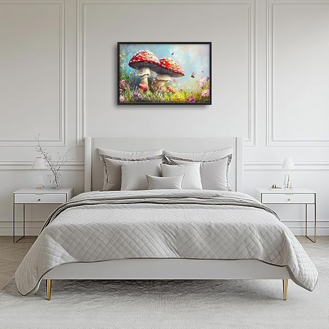 Kylora Mushroom Wall Art Mushroom Pictures Wall Decor Cottagecore Plant Prints Modern Artwork Botanical Painting Home Office Decorations For Kitchen Bathroom Bedroom Dining Living Room 36"x24"