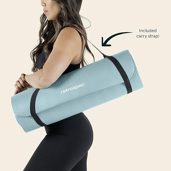 Retrospec Solana Yoga Mat 1" Thick With Nylon Carry Strap for Men & Women - Non Slip Exercise Mat for Home Yoga, Pilates, Stretching, Floor & Fitness Workouts