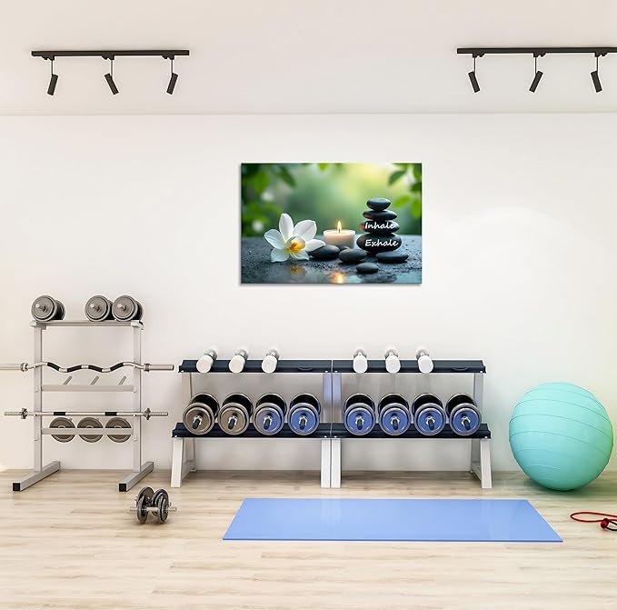YIOZHAOFH Louts Wall Art Yoga Room Painting Zen Office Decor Women Spa Picture Calming Relax Canvas Prints Inhale Exhale Artwork Framed for Living Room Ready to Hang (20L x 30W)