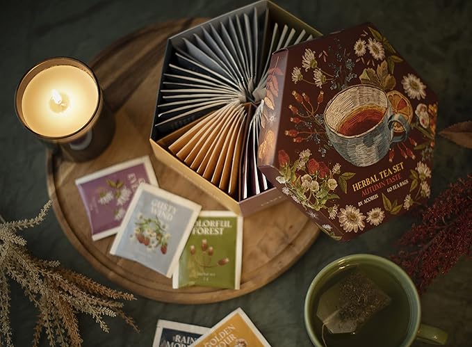 ACORUS Autumn Taste Tea Set, Natural Herbal Tea Variety Pack, Assorted Tea Box, Tea Gift Set of 6 Different Teas, Herbal Tea Sampler of 60 Tea Bags Individually Wrapped, Discover Rich Autumn Teas