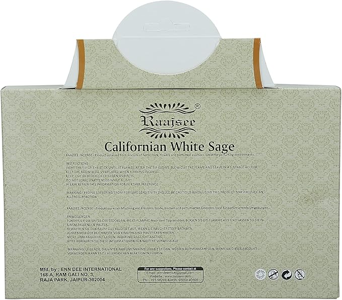 Raajsee White Sage Incense Sticks 15 Sticks x 5 Pack -100% Pure insense Organic Natural- Hand Rolled Free from Chemicals -insent Perfect for Church Aromatherapy, Stress Relief, Meditation (CALIFORNIAN