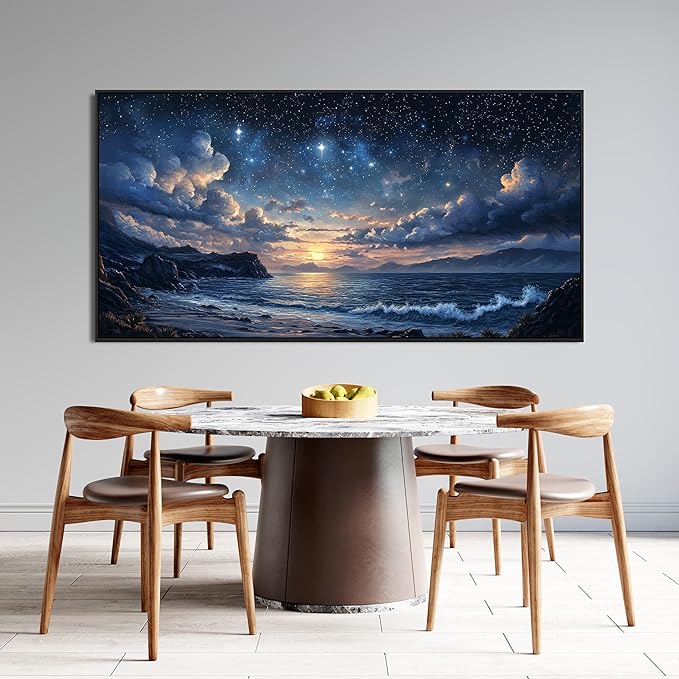Canvas Wall Art Large Framed Wall Art Prints Modern Pictures for Living Room Landscape Coastal Wall Art Decorations Canvas Art Wall Decor Star Night Artwork for Walls Bedroom Office Decor 29"x58"