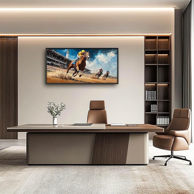 Horse Race Large Wall Art Horse Running Pictures Wall Decor Arena Canvas Animal Print Painting Modern Artwork Home Decoration for Living Room Bathroom Bedroom Office Framed 60"x30"