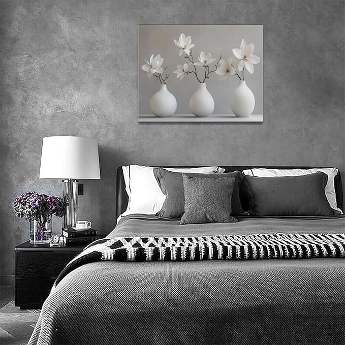 Bathroom Wall Art Zen Wall Decor Spa White Flower Pictures Canvas Painting Framed Artwork Home Decorations for Yoga Meditation Room Living Room Bedroom 16"x12"
