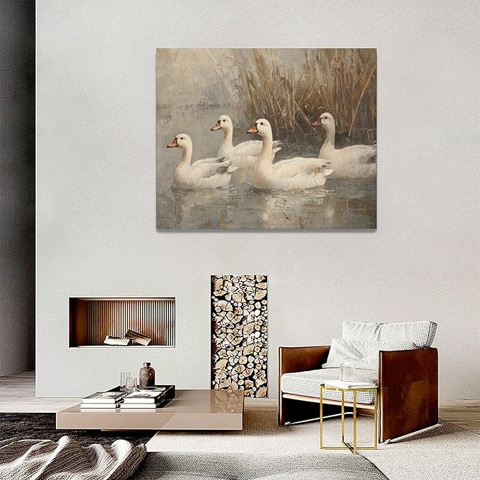 Farmhouse Duck Wall Art Country Kitchen Wall Decor Rustic Wild Duck Pictures Canvas Painting Framed Artwork Home Decorations for Bathroom Living Room Bedroom Office 20"x16"