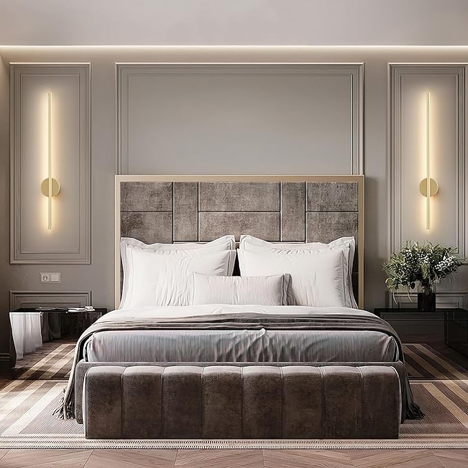 Battery Operated Modern Wall Sconces,Dimmable Wireless Wall Light Set of Two with Remote Control,3 Color Temperatures,Rechargeable LED Wall Sconce for Bedroom,Living Room,Hallway,23.6 Inch, Gold