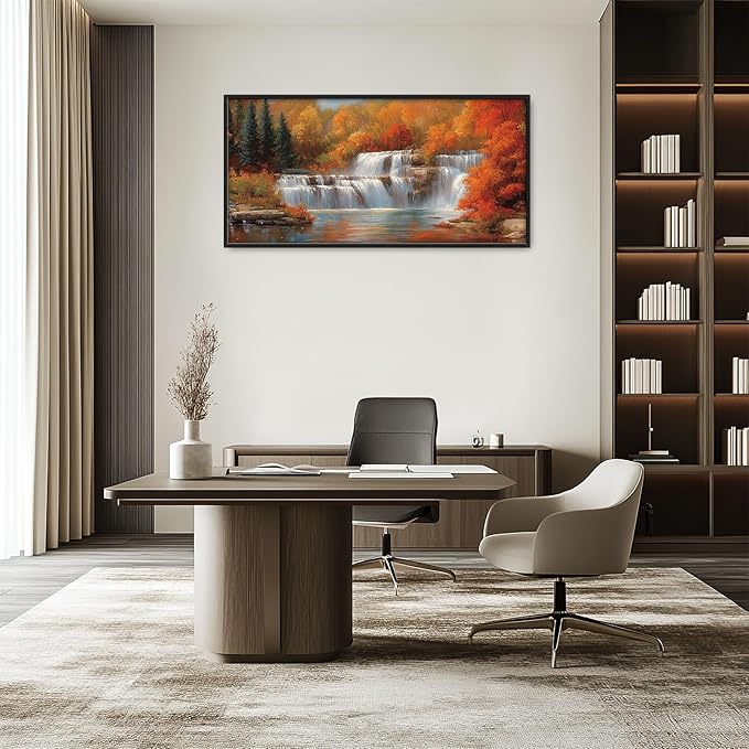 Fall Waterfall Wall Art Autumn Landscape Pictures Wall Decor Scenery Large Master Over Above Bed Canvas Prints Horizontal Modern Artwork Painting Home Office Decorations For Kitchen Bedroom 30"x60"