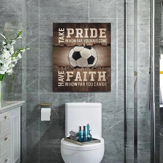 Fleruku Rustic Soccer Wall Art Sports Wall Decor Inspirational Quotes Brown Pictures Soccer Sign Canvas Painting Artwork Home Decorations for Boy Man Teenager Fans Bedroom Living Room 20"x24"
