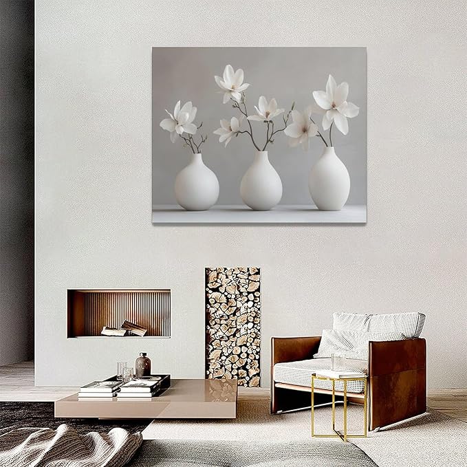 Bathroom Wall Art Zen Wall Decor Spa White Flower Pictures Canvas Painting Framed Artwork Home Decorations for Yoga Meditation Room Living Room Bedroom 20"x16"