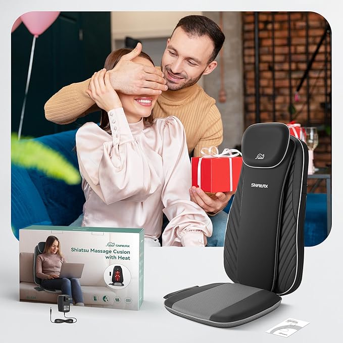 Snailax Back Massager with Soothing Heat, Upgraded Electric Deep Tissue Kneading Full Body Massage Chair for Back Pain, Seat Cushion, Home, Office Use, Gifts for Men, Women