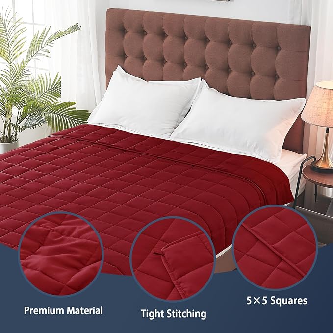 yescool Weighted Blanket for Adults (25 lbs, 60" x 80", Red) Cooling Heavy Blanket for Sleeping Perfect for 240-260 lbs, Queen Size Breathable Blanket with Premium Glass Bead, Machine Washable