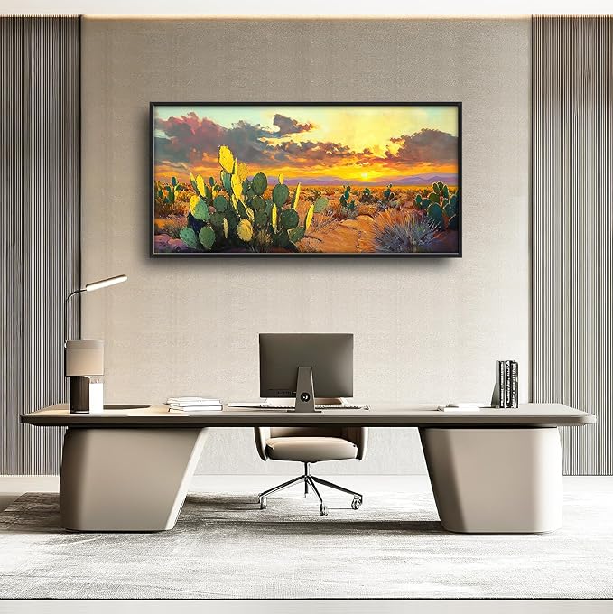 Western Cactus Large Wall Art Southwest Dessert Pictures Wall Decor Aztec Big Canvas Painting Prints Framed Artwork Home Decorations Above Bed for Bedroom Living Room Dining Room Bathroom 60"x30"