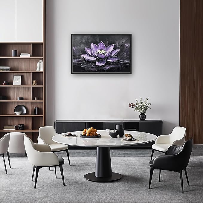 Kylora Lotus Wall Art Purple Lotus Flower Pictures Wall Decor Zen Prints Modern Artwork Meditation Painting Home Office Decorations For Kitchen Bathroom Bedroom Dining Living Room 36"x24"