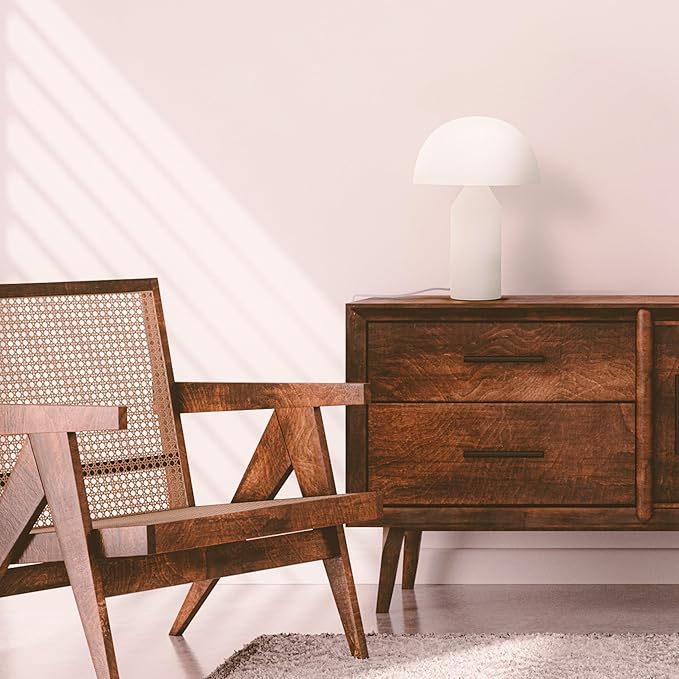 Brightech Venus Glass - Contemporary Table Lamp with Glass Shade and Body - Unique Mushroom Table Lamp - Dimmable LED Light Bulbs for Bedroom Reading, Great Décor for Living Rooms, Offices