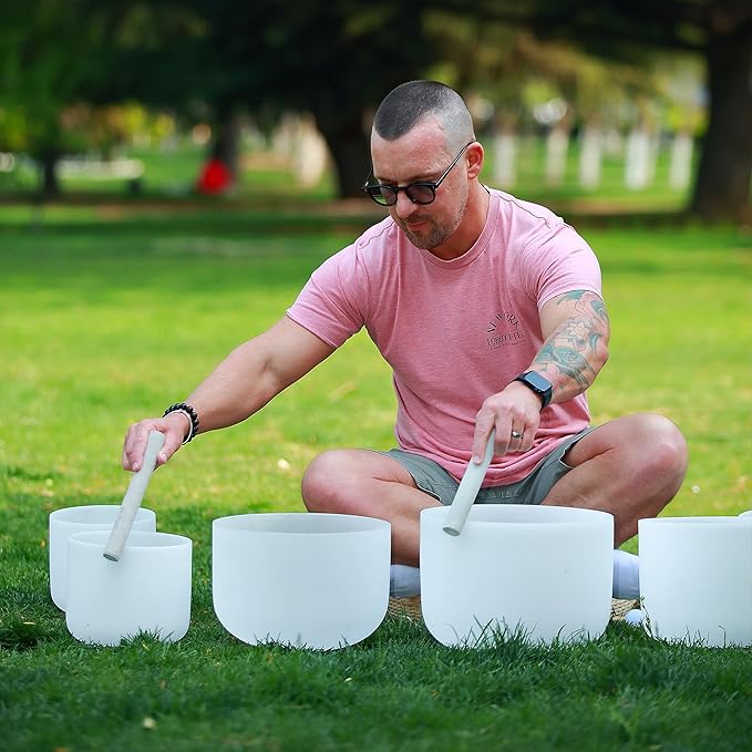 TOPFUND 6-10" Chakra Set of 7 Crystal Singing Bowls with Carrying Cases and Singing Bowl Mallets