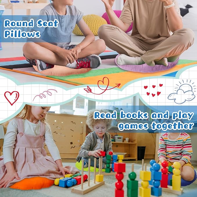 24 Pcs Round Floor Cushions Floor Pillows Meditation Seat Pillows Flexible Seating for Adults Kids, Chair Cushions for Classroom, Nursery, Living Room, Yoga (Small 11.8 Inch,Colorful)