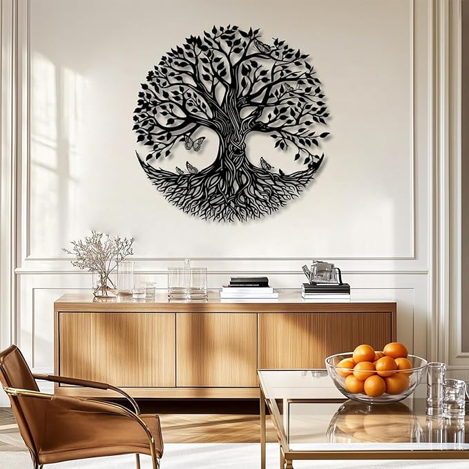 Yemwot Metal Tree of Life Wall Decor, Circle of Life Metal Trees Wall Art, Branch Art, Spiritual Decor, Modern Sculpture Decoration, Living Room Bedroom Decoration (White-Tree 4, 35"x 35"| 90x90cm)