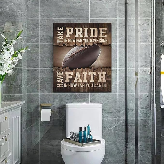 Fleruku Rustic Football Wall Art Sports Wall Decor Inspirational Quotes Brown Pictures Football Sign Canvas Painting Artwork Home Decorations for Boy Man Teenager Fans Bedroom Living Room 20"x24"
