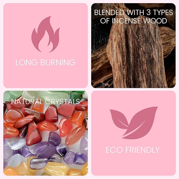 Attract Love & Nurture Self | Incense Sticks Crystal Holder Kit | Rose Quartz Gem Stones with 80 Natural Sticks Palo Santo Incense-Stick | Home,Healing,Reiki,Meditation,Yoga & Relaxation