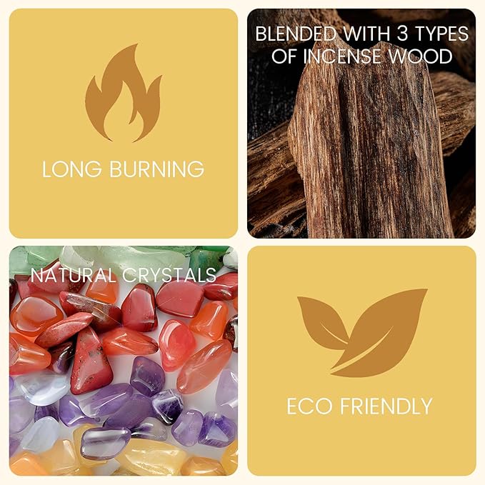 Creative Flow & Career Boost | Incense Sticks Crystal Holder Kit | Yellow Citrine Gem Stones with 80 Natural Sticks Palo Santo Incense-Stick | Home,Healing,Reiki,Meditation,Yoga & Relaxation