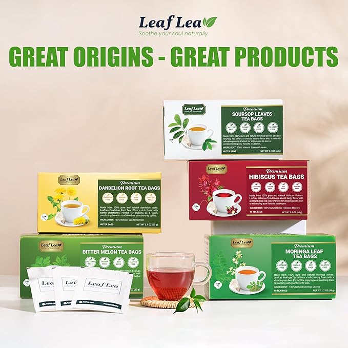 LeafLea Dandelion Root Tea Bags, 160 Dandelion Tea Bags Promotes Healthy Digestion & Immune Function, Herbal Tea from Pure Roasted Dandelion Root, Caffeine-Free, Vegan, Gluten-Free, No Sugar, 4 Pack