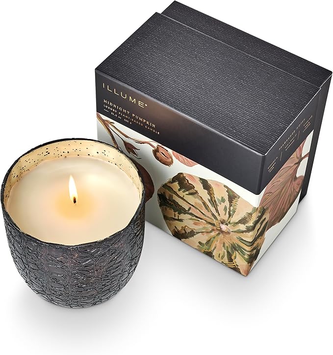 ILLUME Noble Holiday Midnight Pumpkin Large Crackle Glass Candle