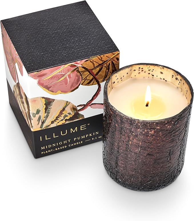 ILLUME Noble Holiday Midnight Pumpkin Small Crackle Glass Candle