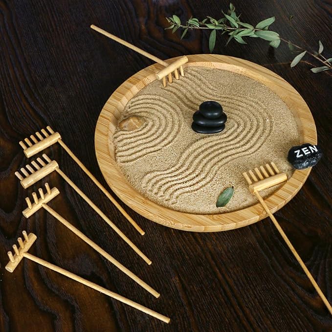 Mini Zen Garden Rake Tool - Japanese Tabletop Rock Sand Garden Tools Accessories Desktop Meditation Zen Decor Zen Gifts Office Relaxation Adult Toy Man Women Unique Stress Relief Birthday Gifts