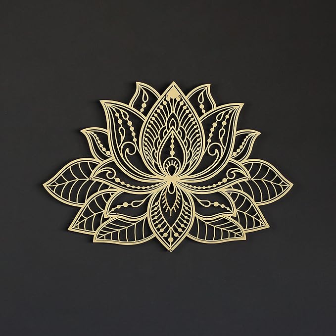 Colorfull Worlds Mandala Metal Wall Decor, Lotus Flower Meditation Room Decor, Minimalist Zen Garden Bohemian Gift for New Year (17" x 11" | 43 x 27.5 cm, Gold)