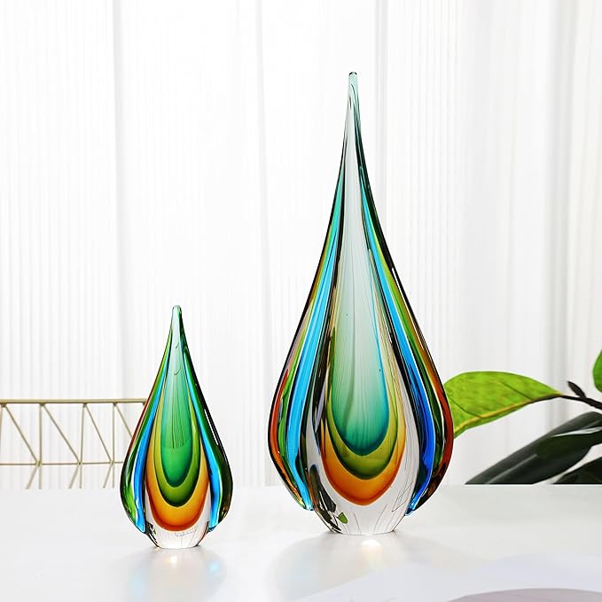 YAOYUAN Handmade Murano Glass Sculpture for Home Decor,9.44in Height (Sculpture Large)