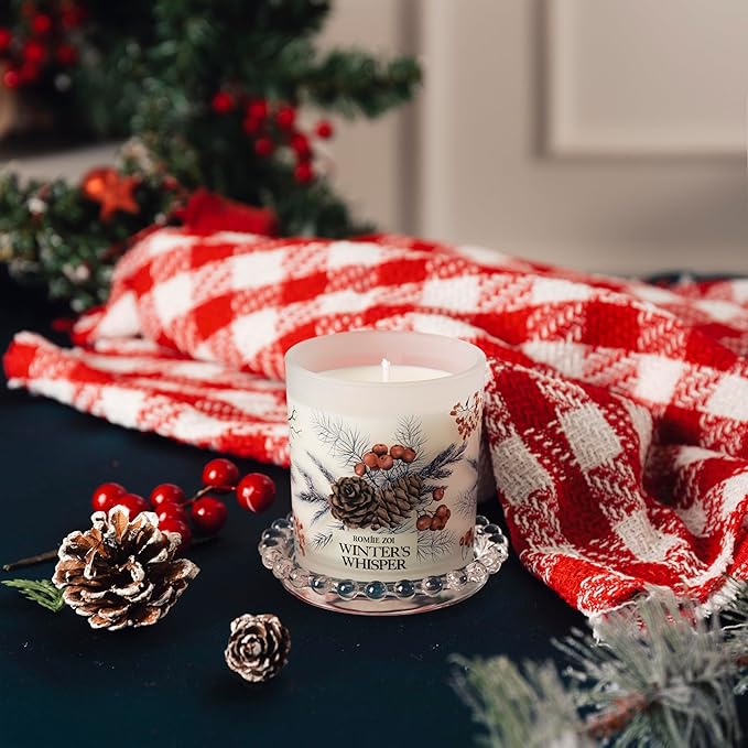 Christmas Scented Jar Candle - 6oz Soy Wax Candle - Winter's Whisper Infused with Wintery Christmas Trees Aroma - with Beautiful Keepsake Box Special for Christmas/Holiday Gifts