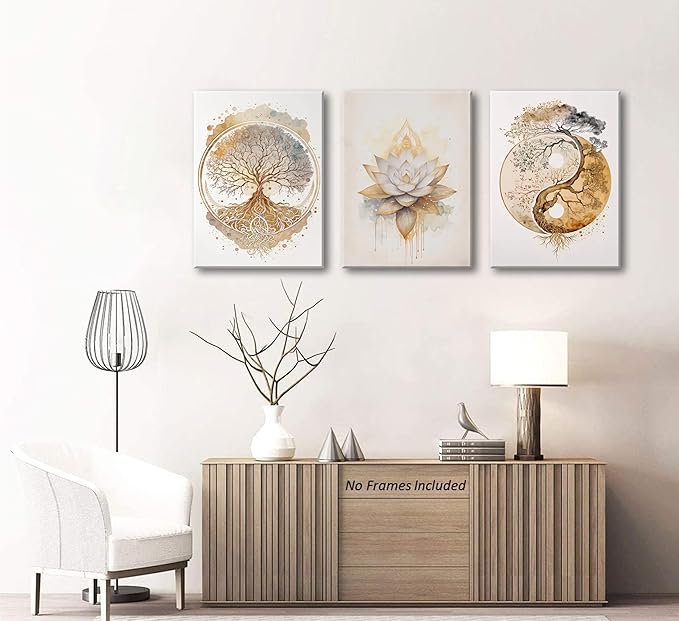 Tree of Life Canvas Wall Art Lotus Zen Painting Picture Wall Decor Abstract Yin Yang Fall Art Poster Print Artwork for Living Room Yoga Room Hotel Bedroom Home Decoration
