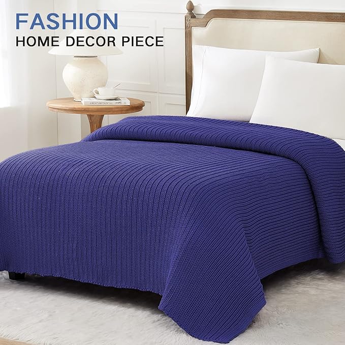 Guohaoi Knitted Weighted Blanket for Adults (Blue 60"x80" 17lbs) No Beads Cooling Throw Blanket for Hot Sleepers, Home Decor Breathable Chunky Knit Heavy Blanket Use on Queen/King Size Bed