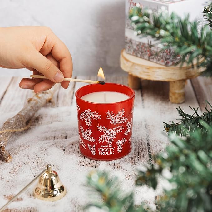 Christmas Scented Jar Candle - 6oz Soy Wax Candle - Frosty Frolic Infused with Pine Forest Aroma - with Beautiful Keepsake Box Special for Christmas/Holiday Gifts